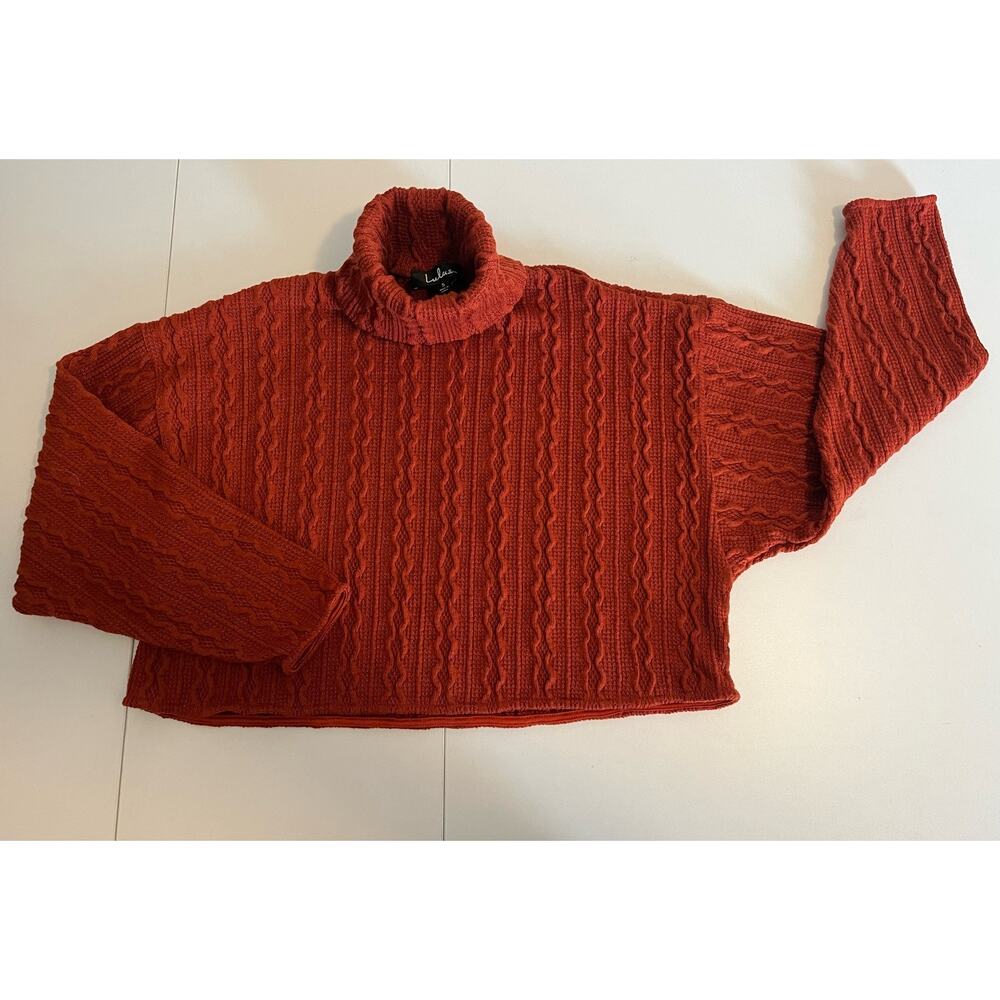Lulu's Rust Dolman Sleeve Cropped Turtleneck Sweater Textured Knit Sz S 90's